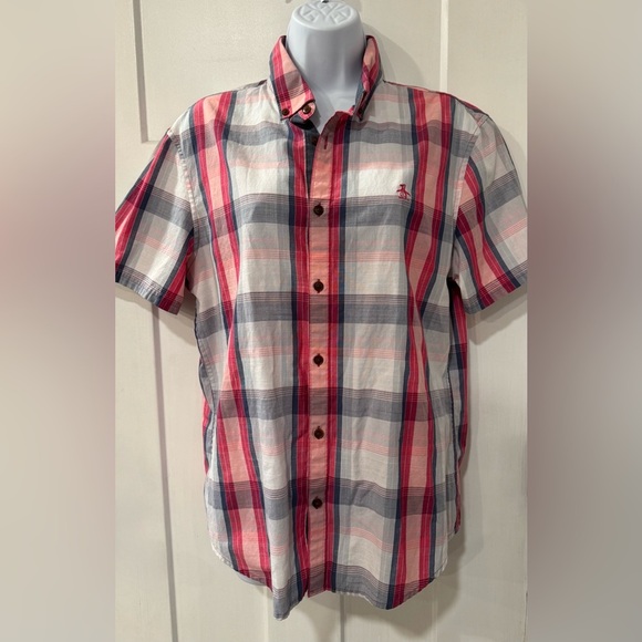 Original Penguin Plaid Shirt Size M Short Sleeve Button Up F1.2 - Picture 1 of 9